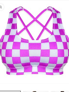 The Barbell Cartel Pink Checkered Sports Bra - Size XL